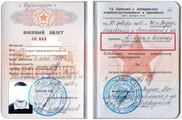 Критерии пригодности для получения военного билета в России