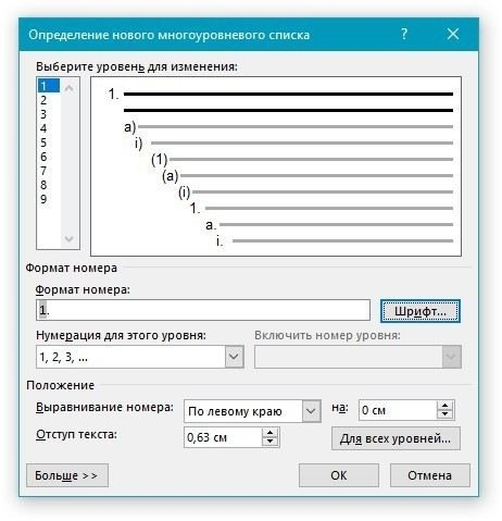Создание многоуровневого списка в MS Word