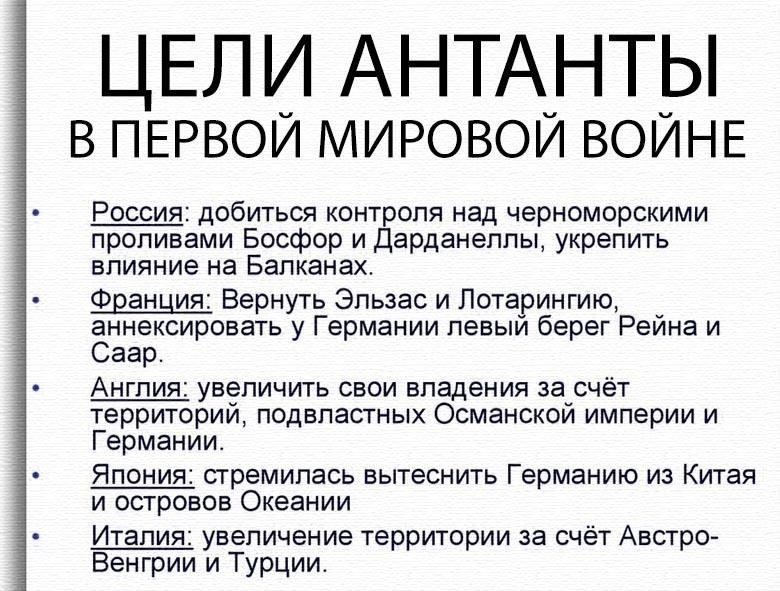 Стратегические цели держав Антанты